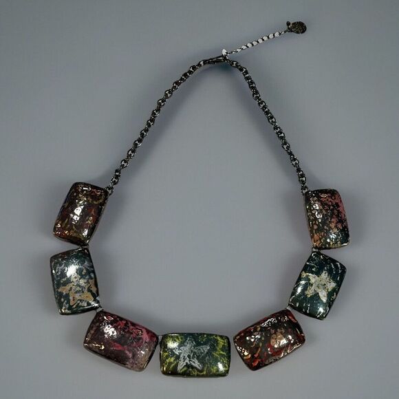 Unbranded Jewelry - Hand Painted Gun Metal Necklace Celestial Goth Fairy Grunge Industrial 16in~18in